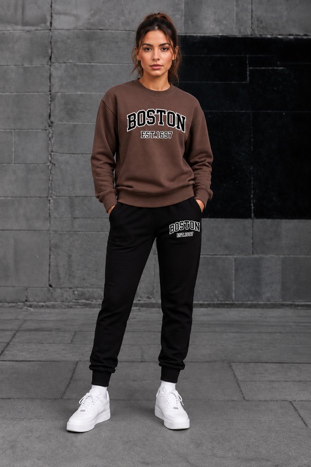 Crew-Neck Brushed Inside Chardonnay Sweatshirt with Seasonal Boston Print—Women’s/Men’s Unisex Style
