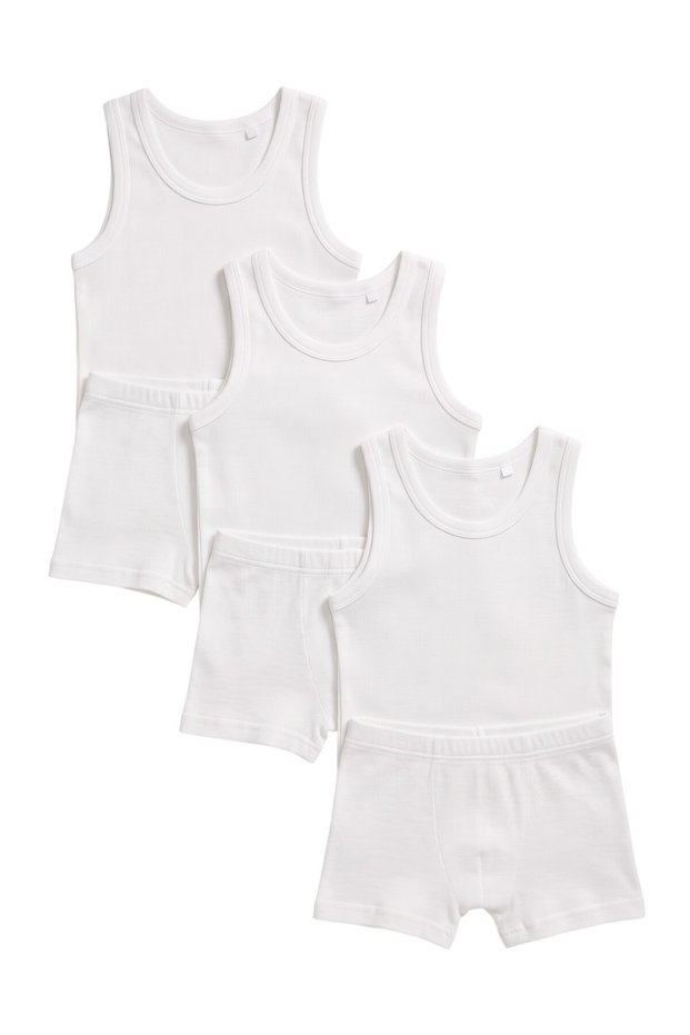 Boys' Ribbed Cotton Tank Top and Boxer Brief Underwear Set 3-Pack – White
