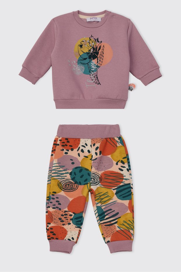 Girl's Lilac 2-Piece Top and Bottom Set with Brushed Inside Trim