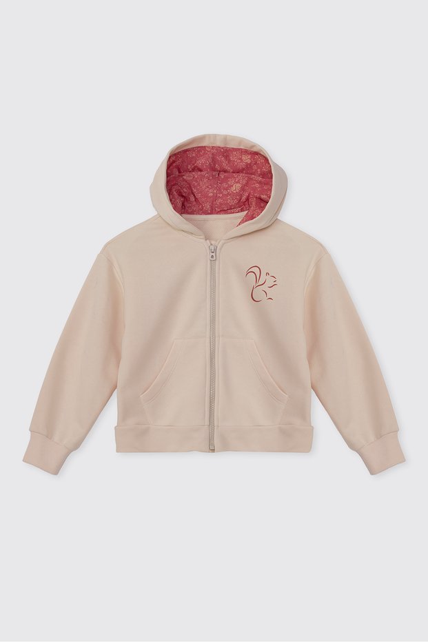 Girls' Printed Ecru Sweatshirt with Zipper