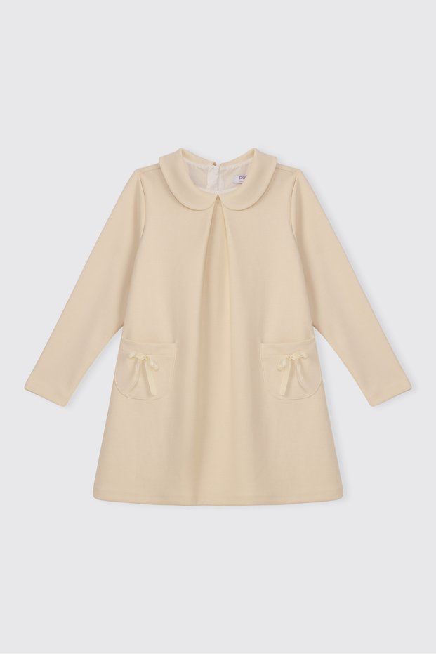 Girls' Collared Knit Ecru Dress