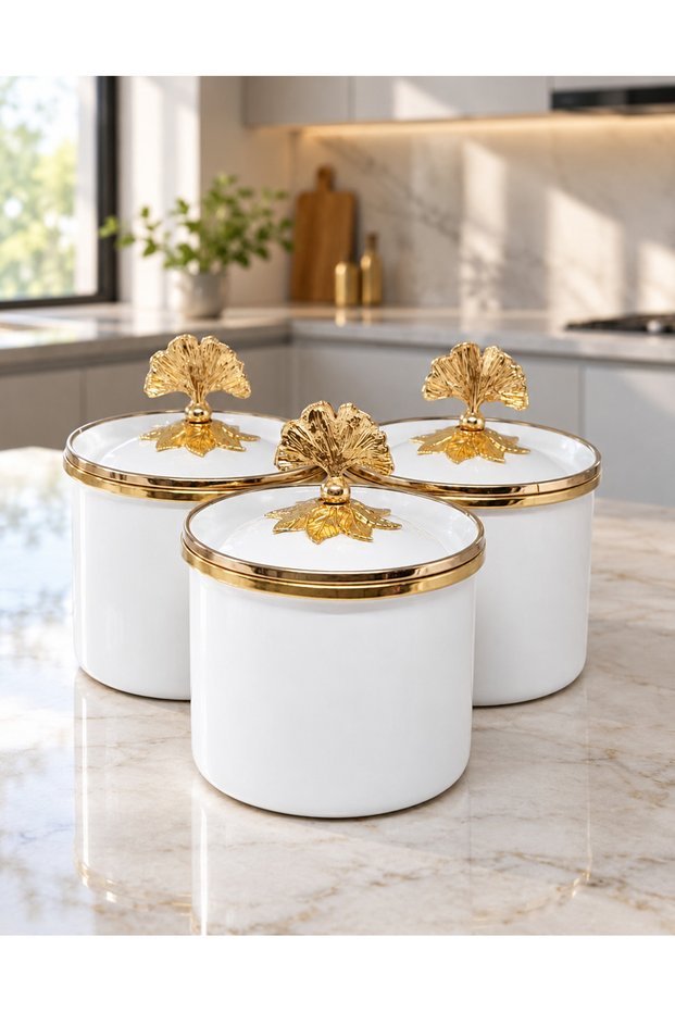 9 CM SMALL WHITE 3-PIECE ENAMELED JAR SET & SPICE JARS