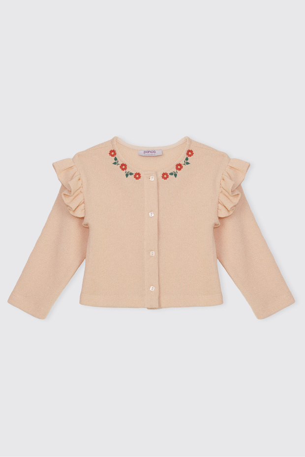 Girl's Knitted Salmon-Colored Cardigan