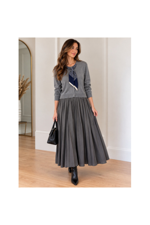 Rochie gri Mirelle cu eșarfă