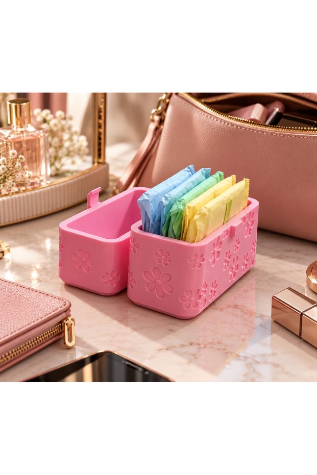 Floral Print Sanitary Pad Storage Box with Lid and Hygiene Product Storage Box - Sanitary Pad Box