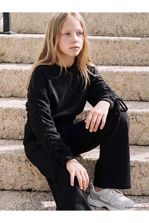 Seray New Season Black Crew Neck Sweatshirt for Young Girls