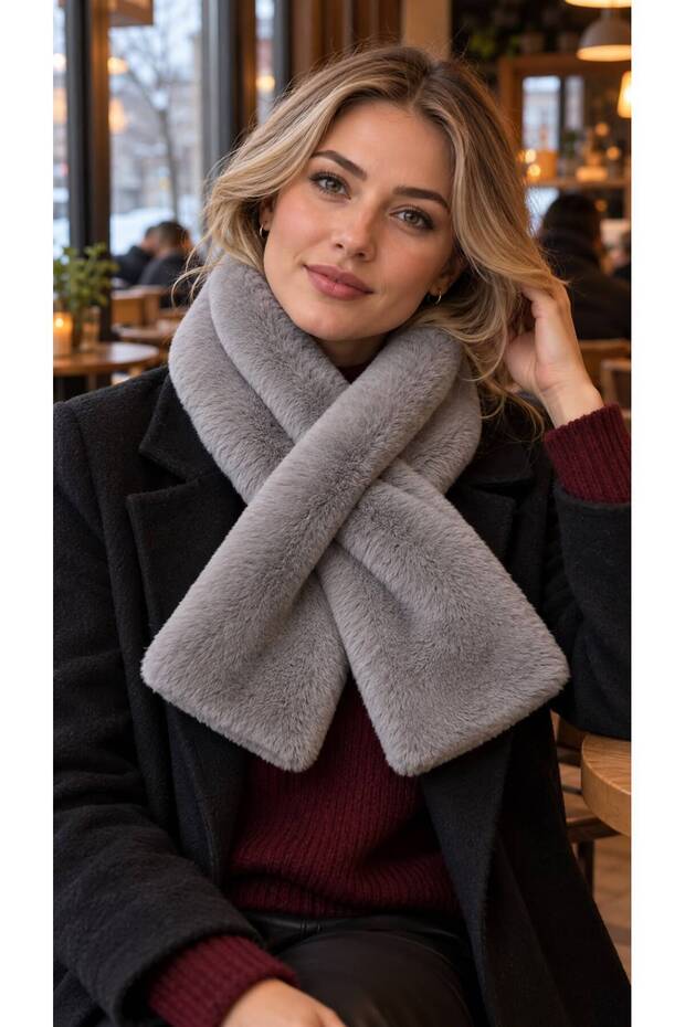 Premium Anthracite Soft-Textured Plush Women's Neck Warmer with Open-Front Design