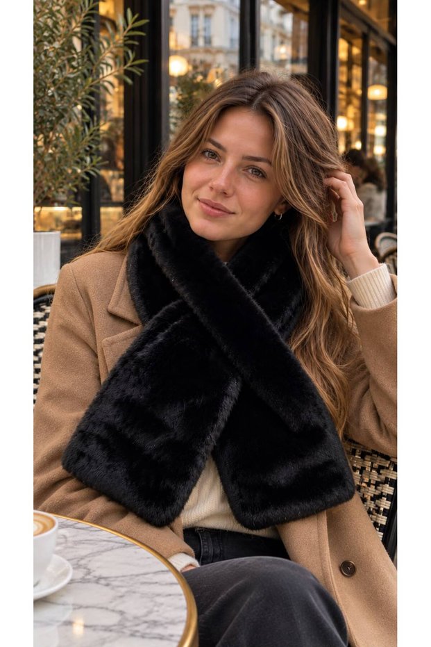 Black Premium Soft-Textured Plush Women's Neck Warmer with an Inside-Out Design