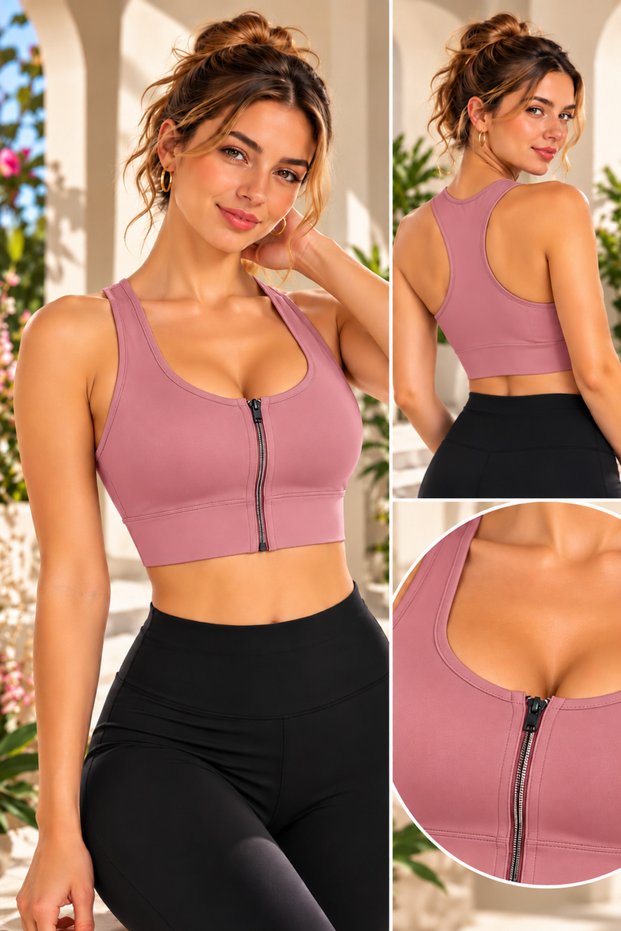 Women's Cotton Daily Bustier with Fixed Pads, Front Zippered Design, Wide-Strap Fit, and Comfortable Bra
