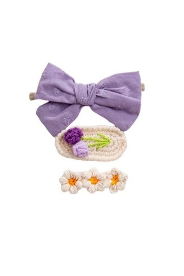 Angela Ribbon Bow Clip Set For Babies and Girls - Purple