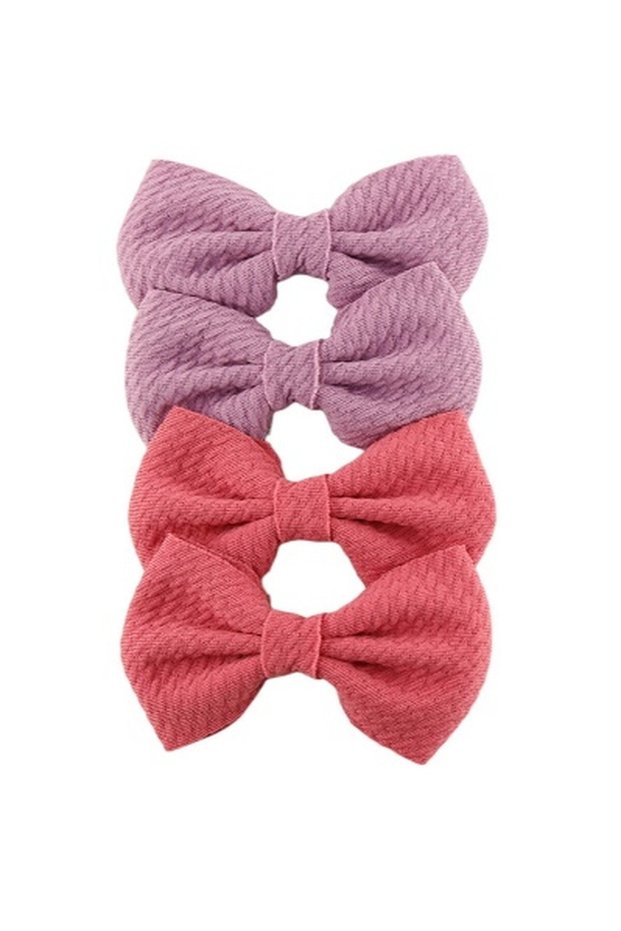 Nisha Ribbon Bow Clip Set For Babies and Girls - Dark Pink & Lavender