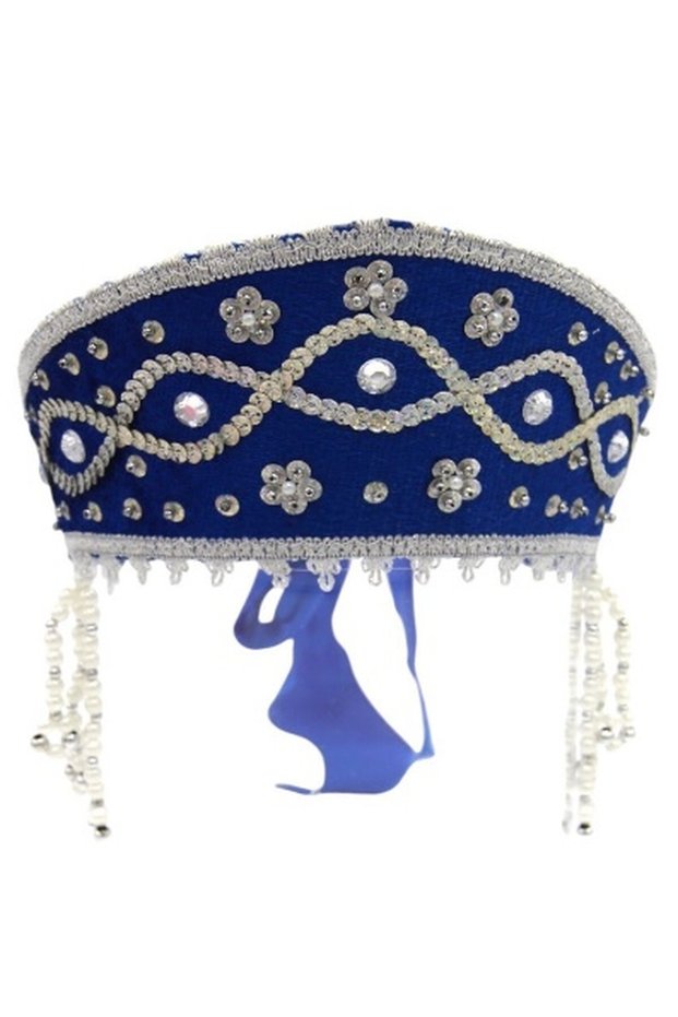Women's Traditional Headdress Kokoshnik - Blue with Silver braid