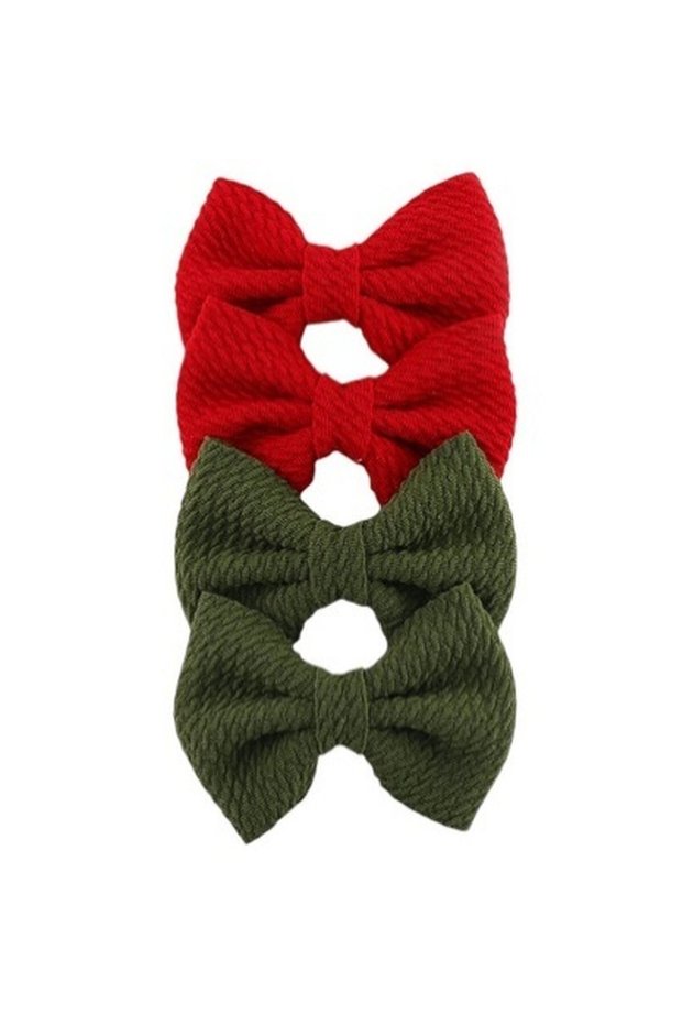 Nisha Ribbon Bow Clip Set For Babies and Girls - Red & Olive Green