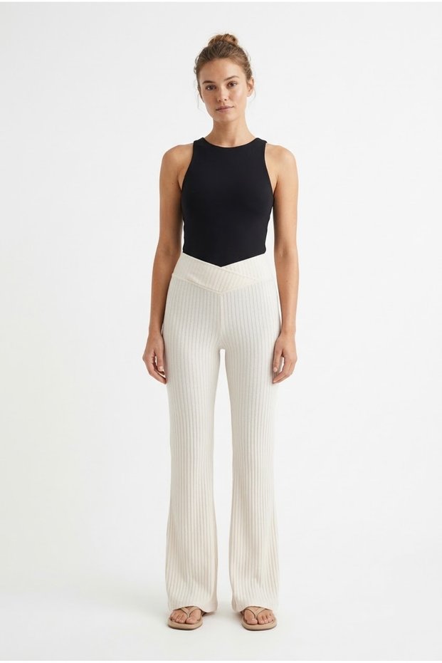 Women's Cream-Colored Palazzo Pants with Corded Fabric