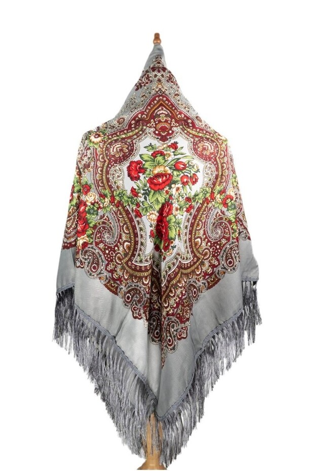 Traditional Grey Folk Shawl