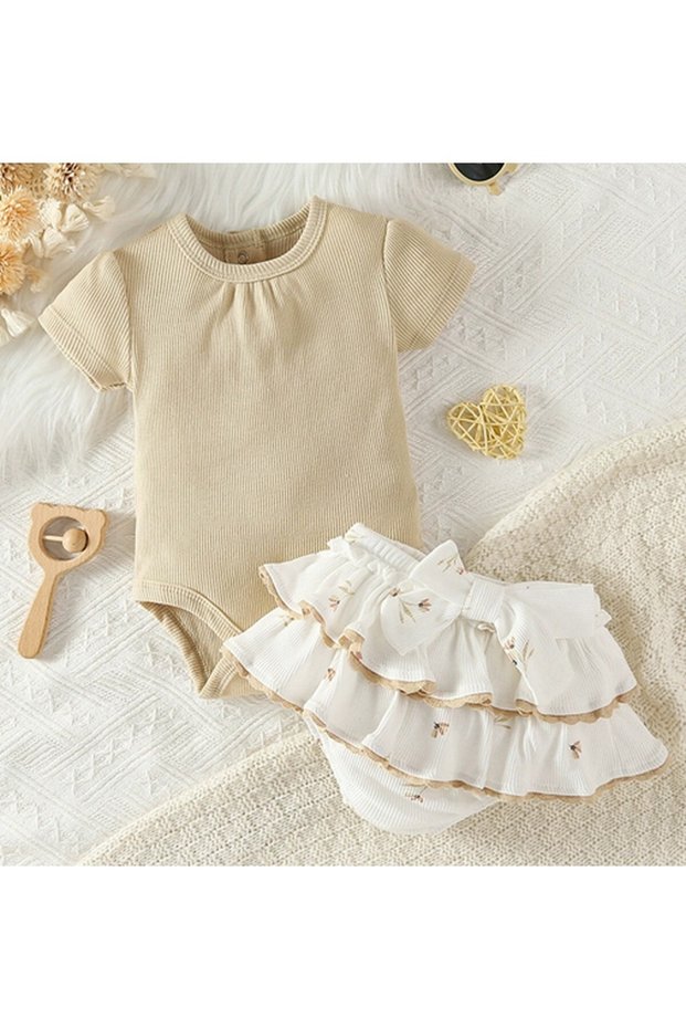 Baby Beige Summer Outfit Set- 3 Piece Set