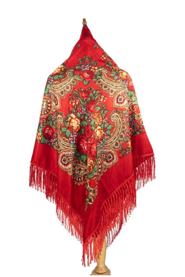 Traditional Red Folk Shawl