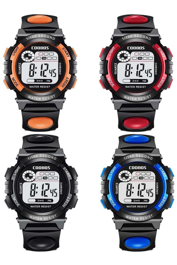 4 Pack Kids Water Resistant Rubber Digital Watch Multi Colour