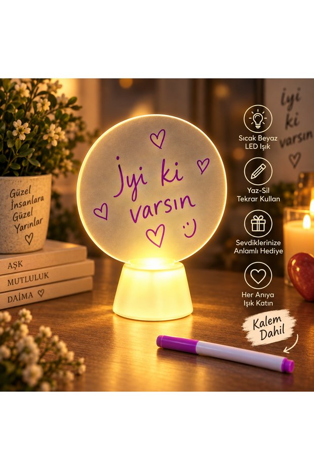 Round Led Lighted Plexiglass Scribble Board - Write and Erase Repeatedly (Pen Included)