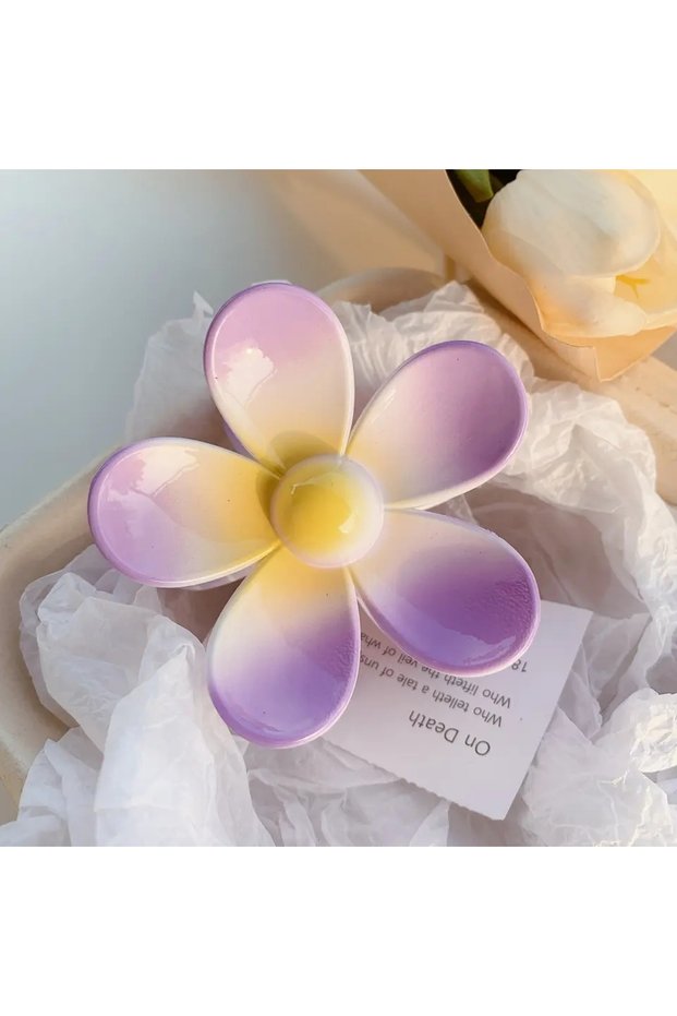 Purple Flower Buckled Hair Clip – Large Daisy-Patterned Women’s Hair Clip, Bun and Everyday Hair Accessory