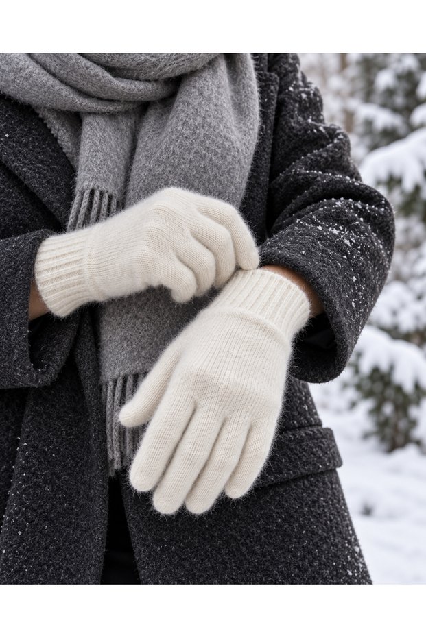 Women's Ecru Fleece-Lined Winter Gloves – Soft-Textured, Stylish, and Perfect for Everyday Use