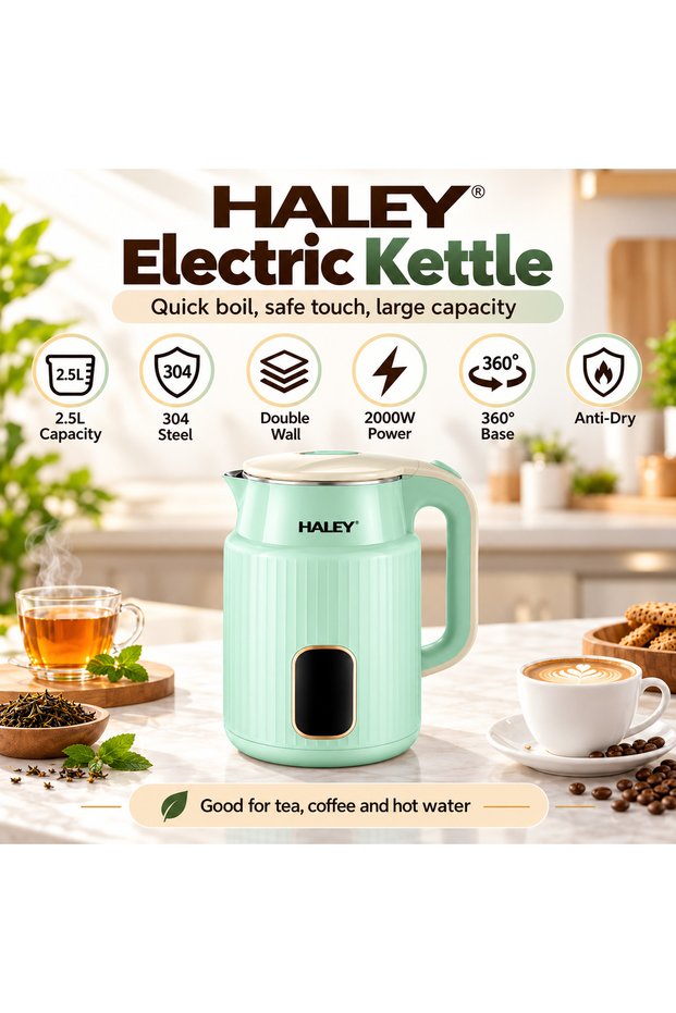 Electric Kettle 2.5L, 2000W, 304 Stainless Steel Inner Body, Hot Water Kettle