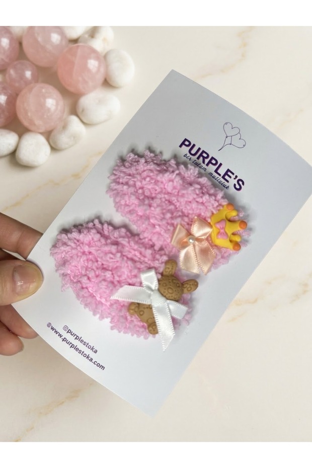 Crowned Princess & Cute Teddy Bear Hand-Knitted Lamb Girl's Snap Button Hair Clip Set (2-Piece Set)