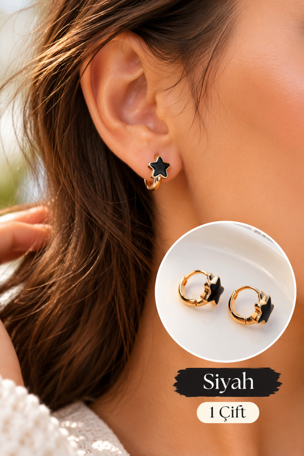 Colorful Enameled Star Earrings, Minimalist Hoop Earrings, Durable, Lightweight, for Everyday Use, Cartilage, Helix, Tragus