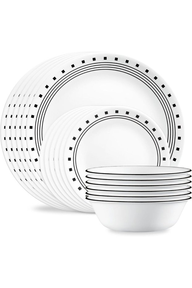 18-piece chip resistant classic collection dinnerware set, black, service for 6, 1122069