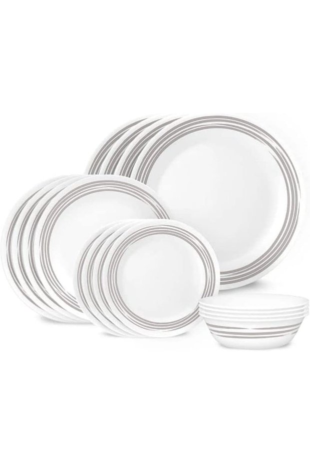 Brushed Silver 16pc Dinner Set Chip & Break Resistant