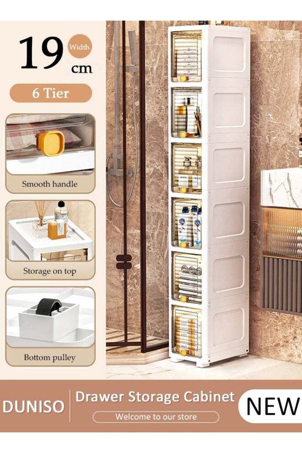 DUNISO 6 Tier Plastic Storage Cabinet with Wheels,Multi-Purpose Storage Box,Stackable Storage Bins