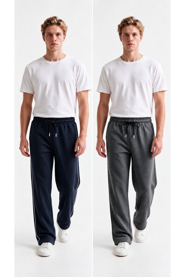 Men's 2-Piece Baggy Piped Sweatpants, Relaxed Fit