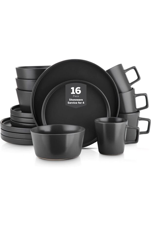 Stone Lain Coupe Dinnerware Set, Service For 4, Black Matte