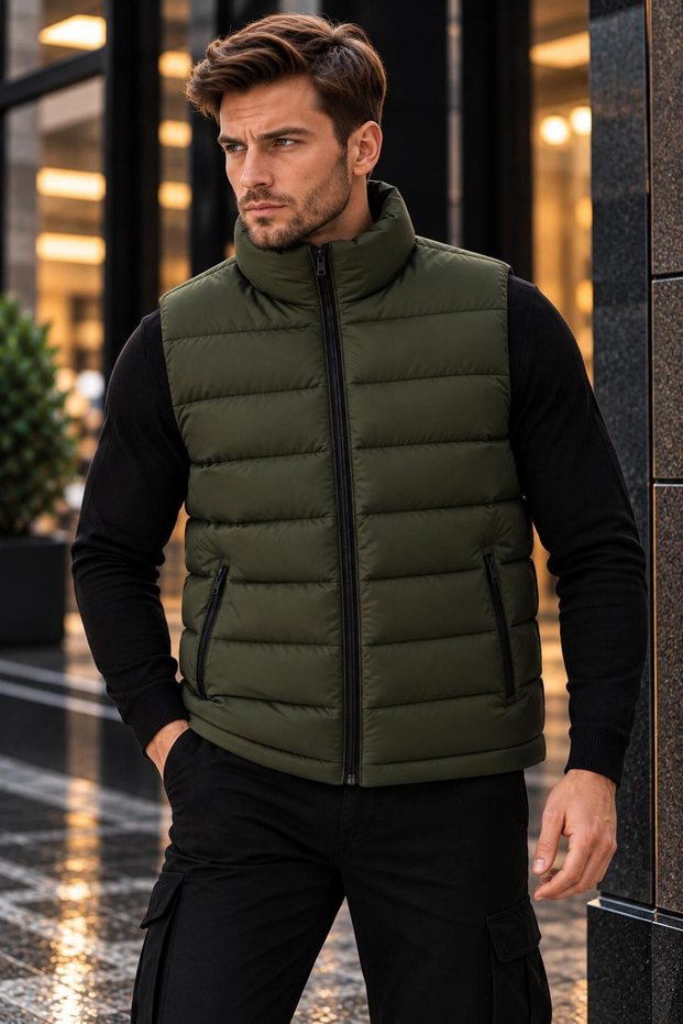 Men's Puffer Vest: New Season, Mock Neck, Quilted, Zippered Pocket, True to Size Fit, Casual, Sporty, Winter Vest
