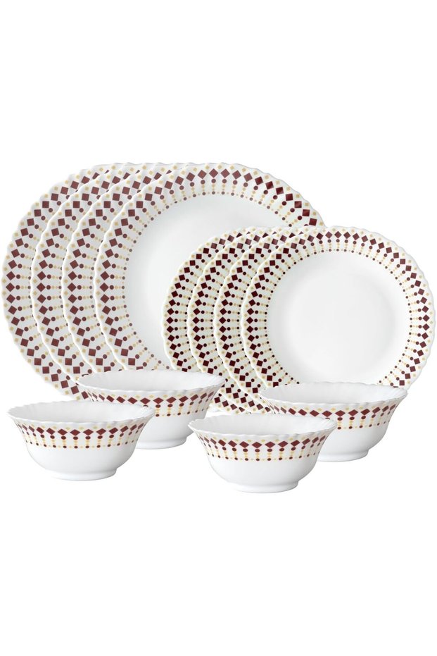 Larah by Red & Gold Diamond Opalware Dinner Set - 12 Pieces