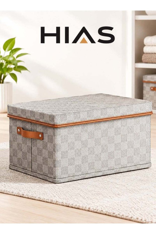 HIAS Elegant Storage Box with Lid and Handles | Large Foldable Fabric Storage Basket