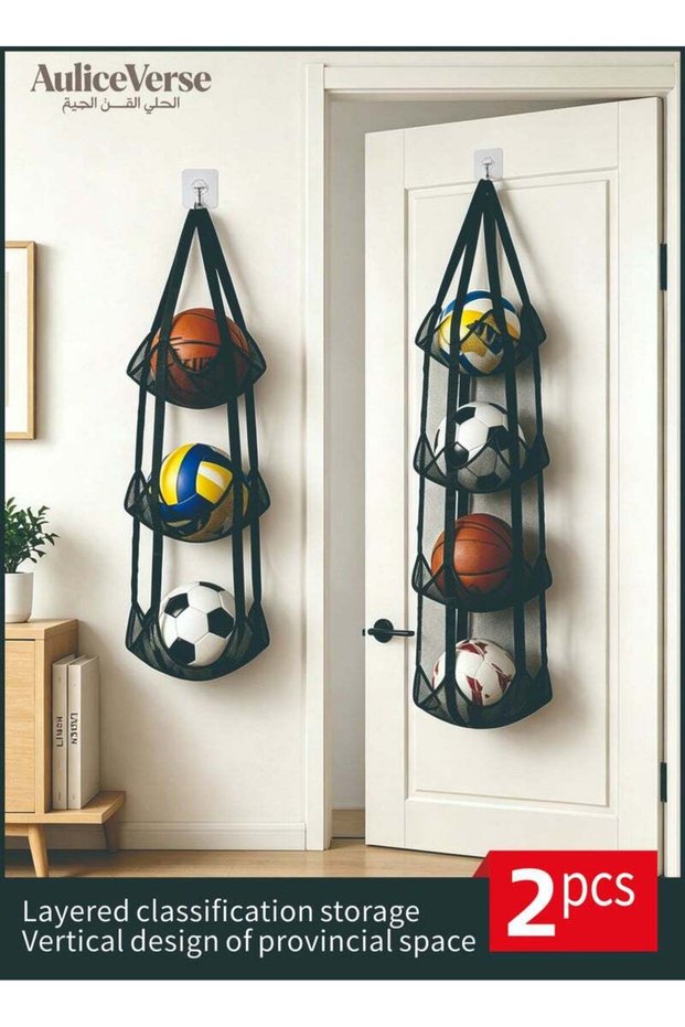 AuliceVerse Wall Hanging Mesh Storage Bags Set of 2 - 3-Tier & 4-Tier Vertical Organizer for Balls