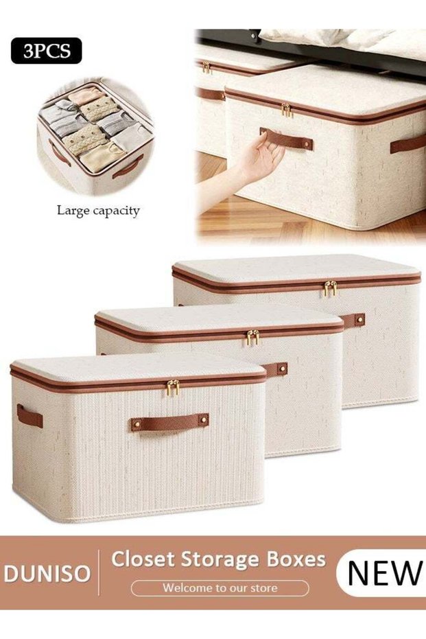 DUNISO 3pcs Foldable Closet Storage Organizer with lid,Wardrobe Clothes Organizer For Clothing