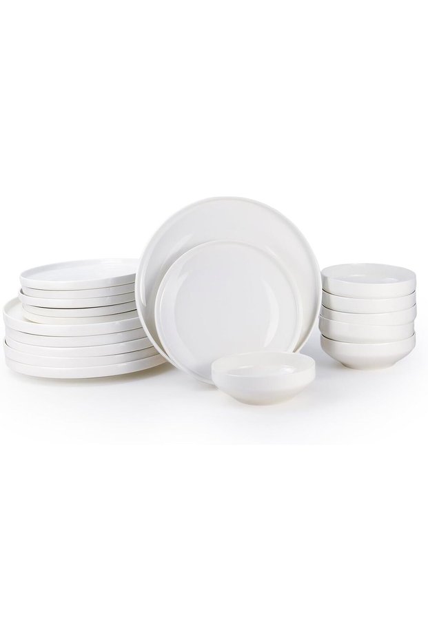 LIAM 18-Pc Bone China Dinnerware Set - White|Premium Dinner Set with Dinner Plates
