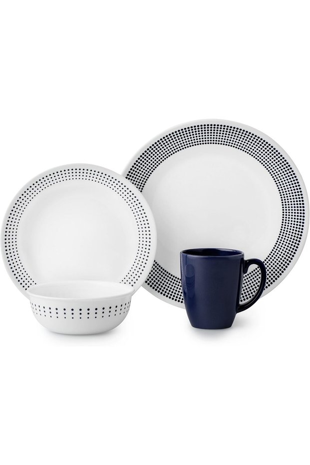 3654A Bayside Dots 16pc Dinner Set, Navy, White