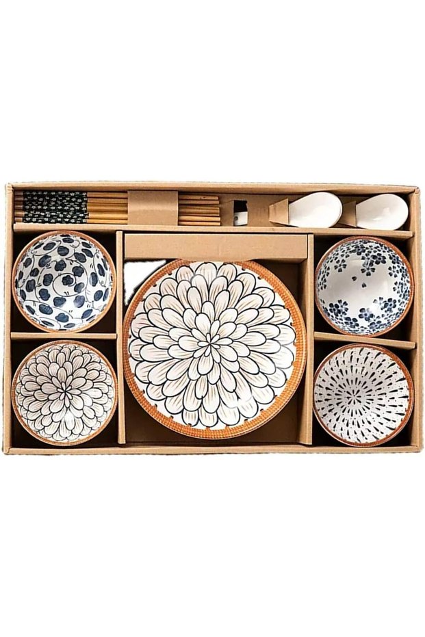 14 Pieces Dinnerware Set, Ceramic Kitchen Floral Dinner Set, Quality Porcelain, Dishwasher Safe