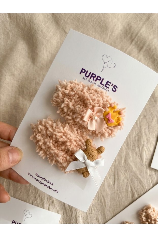 Crowned Princess & Cute Teddy Bear Hand-Knitted Lamb Girl's Snap Button Hair Clip Set (2-Piece Set)