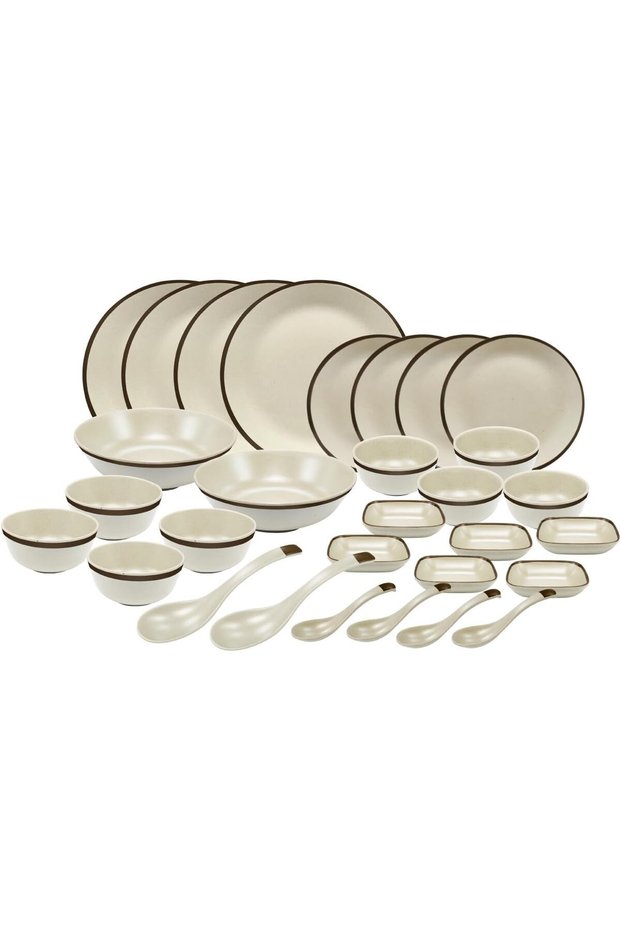 30 Pcs Melamine Dinner Set Beige – Includes 4 Dinner Plates, 4 Side Plates, 4 Soup Bowls