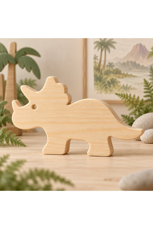 Wooden Paintable Triceratops Toy, Dinosaurs, Handmade, Natural, Gift Toy