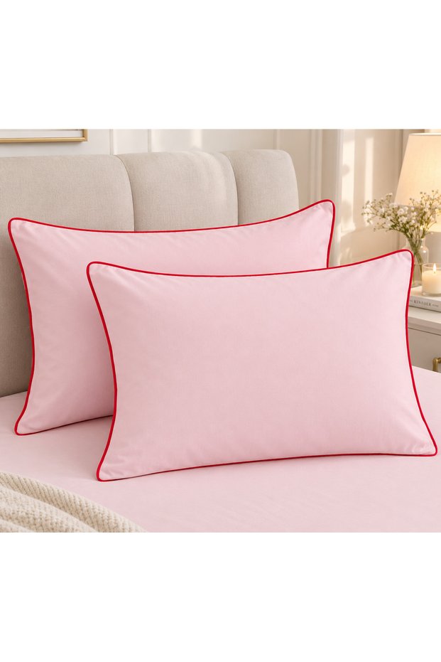 Powder Pink Piped Pillowcase (100% Cotton)