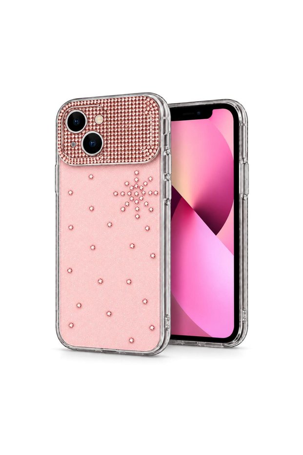 غطاء متوافق مع هاتف Apple iPhone 13، تصميم ShineGlam Luxe باللون الذهبي الوردي.