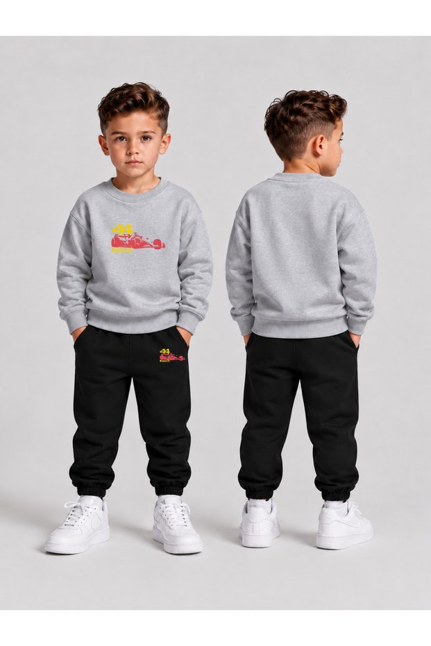 Children's Printed Winter Sweatsuit Top and Bottom Set: 3-Ply Brushed Inside Crew Neck Sweatshirt and Cotton Pants Set