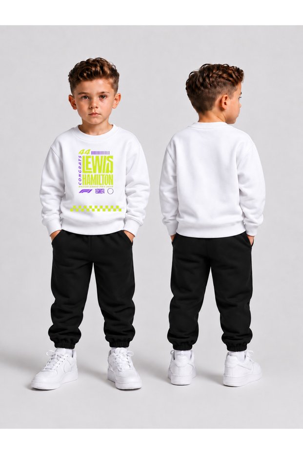 Children's Printed Winter Sweatsuit Top and Bottom Set: 3-Ply Brushed Inside Crew Neck Sweatshirt and Cotton Pants Set