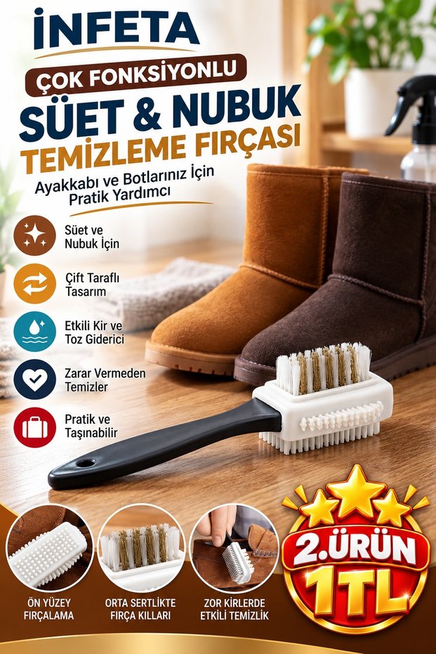 Reversible Suede and Nubuck Shoe Cleaning Brush with Black Handle—Boot and Shoe Care Brush, 15 cm