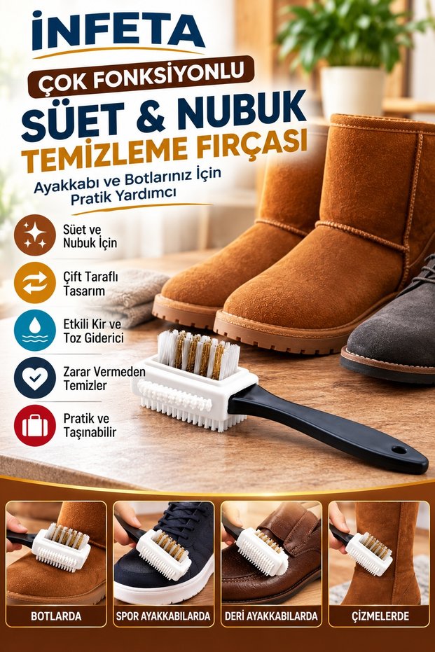 Reversible Suede and Nubuck Shoe Cleaning Brush with Black Handle—Boot and Shoe Care Brush, 15 cm